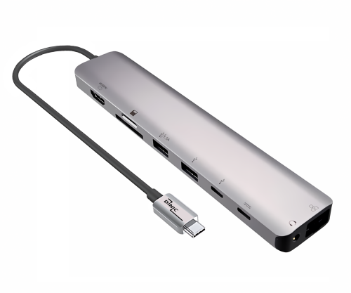 Priključna postaja USB-C 9 v 1, HDMI 4K/60Hz, 3,5 mm K 2x USB-A, USB-C load PD, USB-C data, SD/TF, RJ45